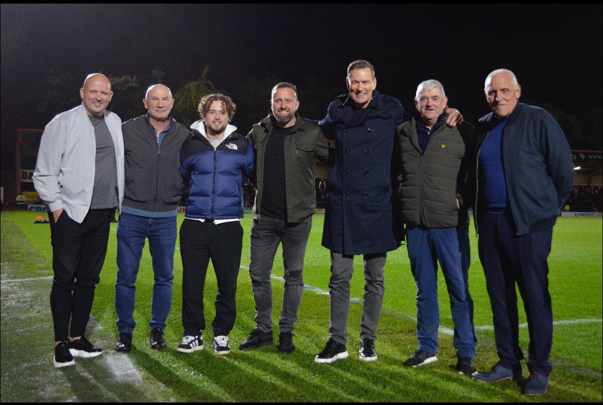 Former Dale players together on the pitch at the reunion evening