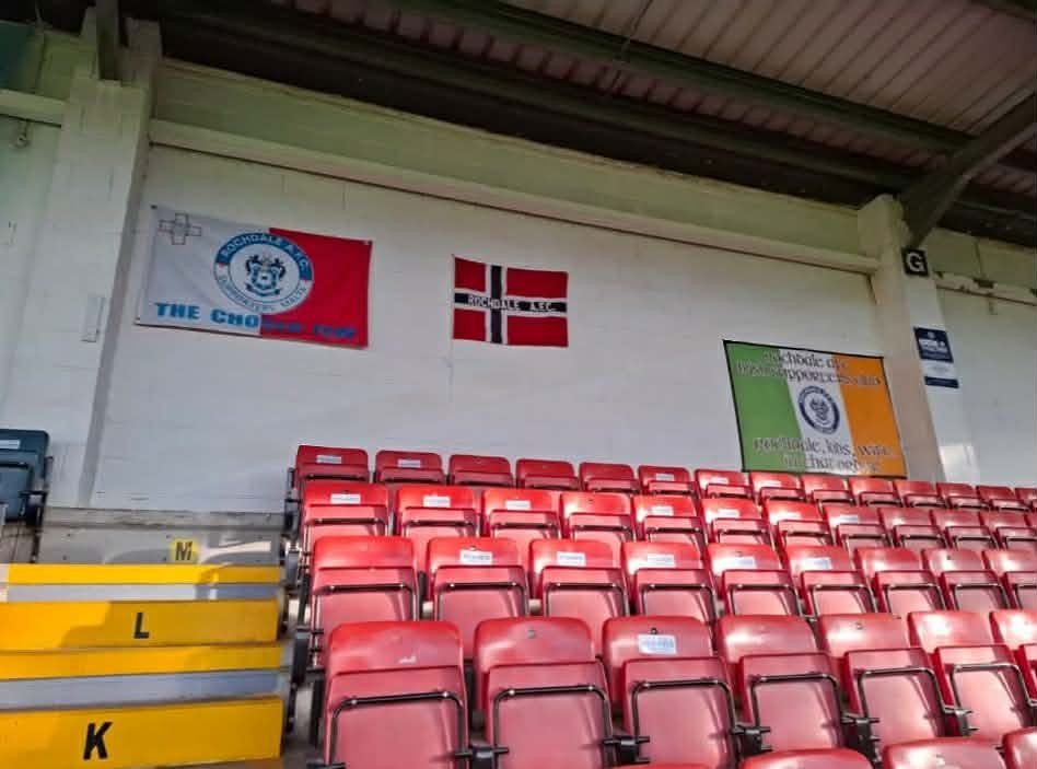 Exile group flags on the wall at the Crown Oil Arena